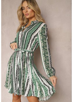 Zielona Wiskozowa Sukienka Koszulowa z Paskiem w Talii Rozkloszowana Urdiasa ze sklepu Renee odzież w kategorii Sukienki - zdjęcie 170172845