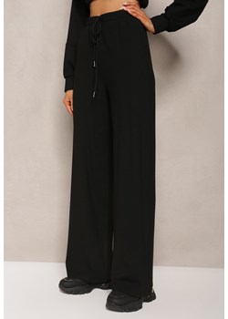 Czarne Dresowe Spodnie z Bawełny z Wysokim Stanem i Sznurkiem Letenti ze sklepu Renee odzież w kategorii Spodnie damskie - zdjęcie 170172878