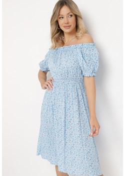 Niebieska Sukienka Midi z Wiskozy Hiszpanka w Kwiatowy Print Oserafia ze sklepu Born2be Odzież w kategorii Sukienki - zdjęcie 170174037
