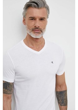 Calvin Klein Jeans t-shirt bawełniany męski kolor biały gładki ze sklepu ANSWEAR.com w kategorii T-shirty męskie - zdjęcie 170176109