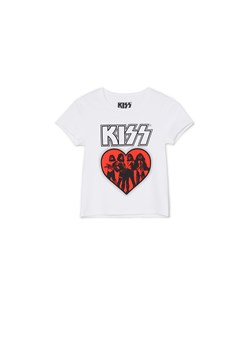 Cropp - Biały t-shirt z nadrukiem Kiss - biały ze sklepu Cropp w kategorii Bluzki damskie - zdjęcie 170181568