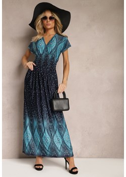 Niebiesko-Granatowa Wiskozowa Sukienka z Koperowym Dekoltem Maxi Sllvana ze sklepu Renee odzież w kategorii Sukienki - zdjęcie 170182767