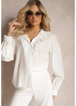 Biała Koszula z Guzikami i Stójką Ozdobiona Koronką Olempia ze sklepu Renee odzież w kategorii Koszule damskie - zdjęcie 170182866
