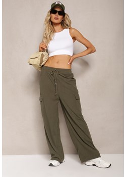 Zielone Szerokie Spodnie High Waist w Typie Bojówek Hesstie ze sklepu Renee odzież w kategorii Spodnie damskie - zdjęcie 170182896