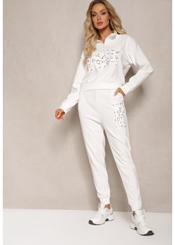 Biały Komplet z Napisem Bluza Krótka i Spodnie ze Ściągaczami Nimilia ze sklepu Renee odzież w kategorii Dresy damskie - zdjęcie 170182906