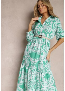 Zielona Rozkloszowana Sukienka Długa z Falbanką w Ornamentalny Print Naraoda ze sklepu Renee odzież w kategorii Sukienki - zdjęcie 170182986