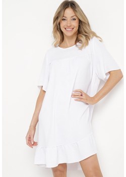 Biała Sukienka z Falbanką o Rozkloszowanym Fasonie Mini Kerminna ze sklepu Born2be Odzież w kategorii Sukienki - zdjęcie 170184247