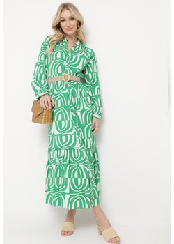Zielona Sukienka Długa Rozkloszowana w Geometryczny Print o Koszulowym Kroju Verdana ze sklepu Born2be Odzież w kategorii Sukienki - zdjęcie 170184485