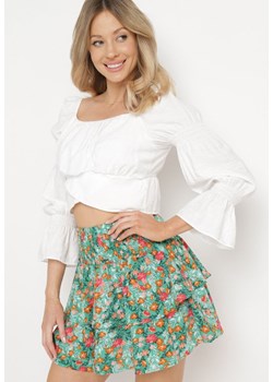 Zielona Spódnica Mini w Kwiatowy Print z Falbankami Rozkloszowana Kilina ze sklepu Born2be Odzież w kategorii Spódnice - zdjęcie 170184545