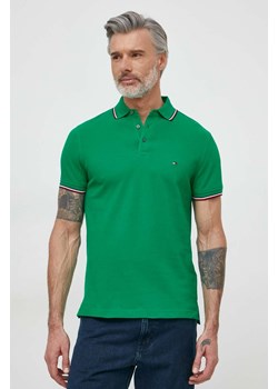 Tommy Hilfiger polo męski kolor zielony gładki MW0MW30750 ze sklepu ANSWEAR.com w kategorii T-shirty męskie - zdjęcie 170206167