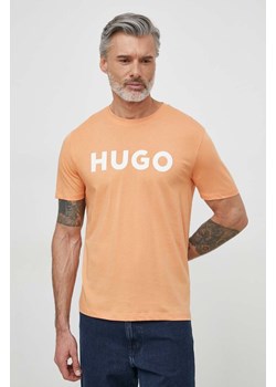 HUGO t-shirt bawełniany męski kolor pomarańczowy z nadrukiem 50467556 ze sklepu ANSWEAR.com w kategorii T-shirty męskie - zdjęcie 170206265