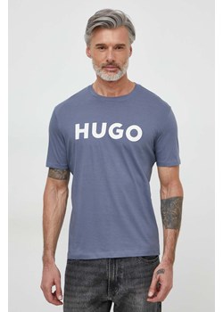 HUGO t-shirt bawełniany męski kolor niebieski z nadrukiem 50467556 ze sklepu ANSWEAR.com w kategorii T-shirty męskie - zdjęcie 170206269