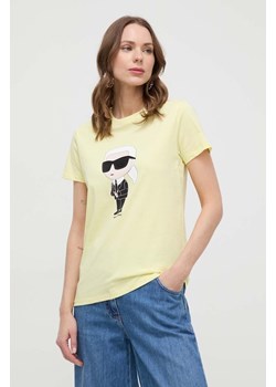 Karl Lagerfeld t-shirt bawełniany damski kolor żółty ze sklepu ANSWEAR.com w kategorii Bluzki damskie - zdjęcie 170206279