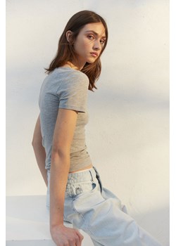 H & M - Bawełniany T-shirt - Szary ze sklepu H&M w kategorii Bluzki damskie - zdjęcie 170209829