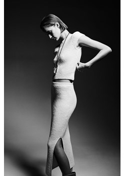 H & M - Dzianinowy top z kapturkowym rękawem - Beżowy ze sklepu H&M w kategorii Bluzki damskie - zdjęcie 170209917