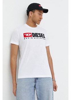 Diesel t-shirt bawełniany męski kolor biały z aplikacją ze sklepu ANSWEAR.com w kategorii T-shirty męskie - zdjęcie 170215565