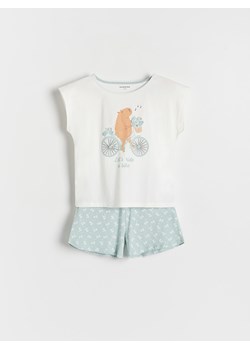 Reserved - Bawełniana piżama z nadrukiem - jasnoturkusowy ze sklepu Reserved w kategorii Piżamy dziecięce - zdjęcie 170219549
