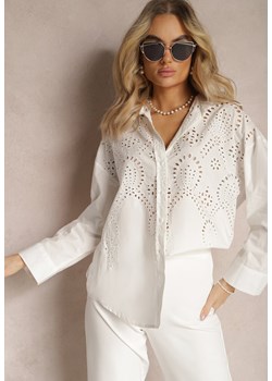 Biała Koszula Bawełniana z Delikatnym Ażurowym Haftem Apilsa ze sklepu Renee odzież w kategorii Koszule damskie - zdjęcie 170222318