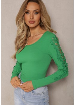 Zielona Bluzka z Ażurowymi Wstawkami na Plecach i Rękawach Ailrenia ze sklepu Renee odzież w kategorii Bluzki damskie - zdjęcie 170231325