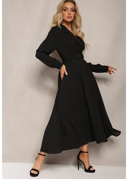 Czarna Sukienka o Rozkloszowanym Fasonie z Paskiem i Kopertowym Dekoltem Tifena ze sklepu Renee odzież w kategorii Sukienki - zdjęcie 170231449