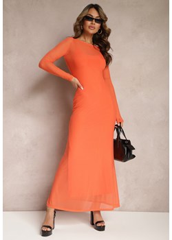 Pomarańczowa Siateczkowa Sukienka o Taliowanym Kroju z Halką Manemoma ze sklepu Renee odzież w kategorii Sukienki - zdjęcie 170231469