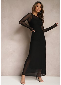 Czarna Siateczkowa Sukienka o Taliowanym Kroju z Halką Manemoma ze sklepu Renee odzież w kategorii Sukienki - zdjęcie 170231479