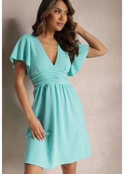 Niebieska Sukienka z Rozkloszowanym Dołem i Ozdobnymi Przeszyciami Celarsa ze sklepu Renee odzież w kategorii Sukienki - zdjęcie 170231549