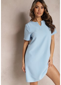 Niebieska Trapezowa Sukienka Mini z Krótkim Rękawem i Kieszeniami Vrea ze sklepu Renee odzież w kategorii Sukienki - zdjęcie 170231639