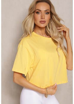 Żółty Oversizowy T-shirt z Bawełny z Okrągłym Dekoltem Calama ze sklepu Renee odzież w kategorii Bluzki damskie - zdjęcie 170231739