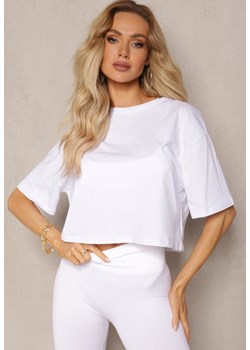 Biały Oversizowy T-shirt z Bawełny z Okrągłym Dekoltem Calama ze sklepu Renee odzież w kategorii Bluzki damskie - zdjęcie 170231749