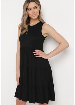 Czarna Sukienka z Wiskozy Bez Rękawów z Rozkloszowanymi Falbanami Heona ze sklepu Born2be Odzież w kategorii Sukienki - zdjęcie 170232719