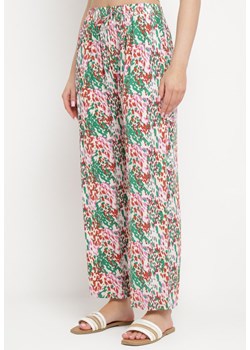 Zielono-Różowe Szerokie Spodnie z Wiskozy w Abstrakcyjny Print z Gumką w Pasie Sumiesa ze sklepu Born2be Odzież w kategorii Spodnie damskie - zdjęcie 170232768