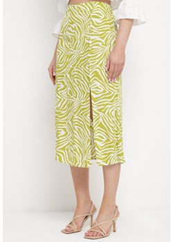 Zielona Wiskozowa Spódnica Rozkloszowana Midi z Rozcięciem Eanonitte ze sklepu Born2be Odzież w kategorii Spódnice - zdjęcie 170232875