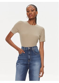 Calvin Klein T-Shirt Modal Rib Ss Tee K20K206404 Beżowy Slim Fit ze sklepu MODIVO w kategorii Bluzki damskie - zdjęcie 170237095