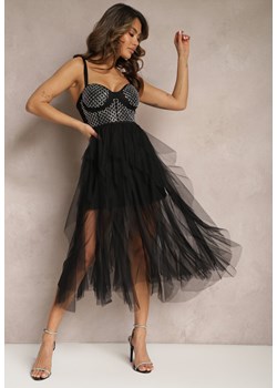 Czarna Sukienka z Tiulowymi Falbanami i Błyszczącym Gorsetem Yuli ze sklepu Renee odzież w kategorii Sukienki - zdjęcie 170247415