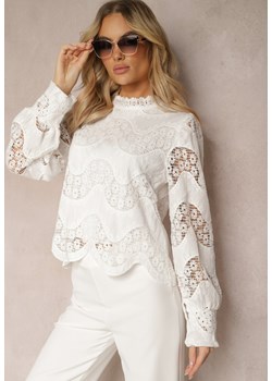 Biała Bluzka z Ozdobnymi Wstawkami z Koronki z Kwiatami Bioma ze sklepu Renee odzież w kategorii Bluzki damskie - zdjęcie 170247435