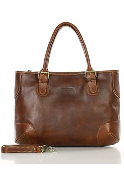 Torebka do ręki kuferek genuine leather made in Italy - MARCO MAZZINI brązowy ze sklepu Verostilo w kategorii Torby Shopper bag - zdjęcie 170256967