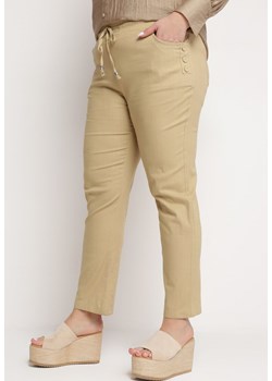 Beżowe Spodnie z Troczkiem i Wysokim Stanem z Kieszeniami Cantilla ze sklepu Born2be Odzież w kategorii Spodnie damskie - zdjęcie 170260087