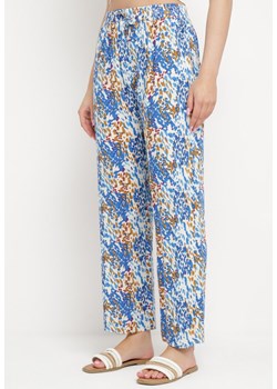 Niebieskie Szerokie Spodnie z Wiskozy w Abstrakcyjny Print z Gumką w Pasie Sumiesa ze sklepu Born2be Odzież w kategorii Spodnie damskie - zdjęcie 170260185