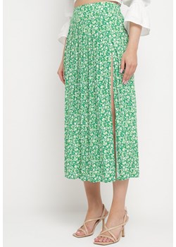 Zielona Spódnica Midi z Wiskozy z Mocnym Rozcięciem na Boku Aliratta ze sklepu Born2be Odzież w kategorii Spódnice - zdjęcie 170260308