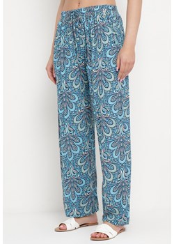 Niebieskie Spodnie z Wiskozy w Stylu Boho z Gumką w Pasie Kuminne ze sklepu Born2be Odzież w kategorii Spodnie damskie - zdjęcie 170260437