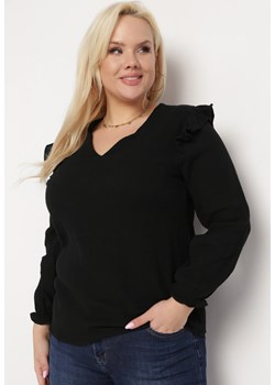 Czarna Bluzka z Bawełny z Długim Rękawem i Falbanką Pixela ze sklepu Born2be Odzież w kategorii Bluzki damskie - zdjęcie 170260566