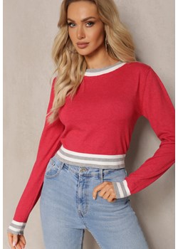 Czerwony Krótki Sweter z Ozdobnymi Ściągaczami z Elastycznego Materiału Evandas ze sklepu Renee odzież w kategorii Swetry damskie - zdjęcie 170261015
