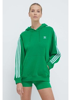 adidas Originals bluza 3-Stripes Hoodie OS damska kolor zielony z kapturem z aplikacją IN8398 ze sklepu PRM w kategorii Bluzy damskie - zdjęcie 170263965