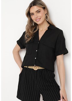 Czarna Koszula Bawełniana z Lnem Zapinana na Guziki Surveni ze sklepu Born2be Odzież w kategorii Koszule damskie - zdjęcie 170267289