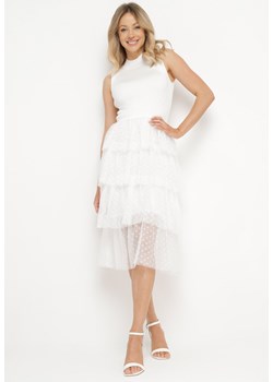 Biała Rozkloszowana Sukienka z Tiulowymi Falbankami i Podszewką Eraratia ze sklepu Born2be Odzież w kategorii Sukienki - zdjęcie 170267395