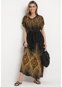 Czarna Bawełniana Sukienka Pudełkowa Długa w Abstrakcyjny Wzór Olatias ze sklepu Born2be Odzież w kategorii Sukienki - zdjęcie 170267478