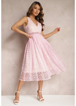 Różowa Plisowana Sukienka na Ramiączkach z Ozdobnym Wzorem i Suwakiem Mirilla ze sklepu Renee odzież w kategorii Sukienki - zdjęcie 170267595