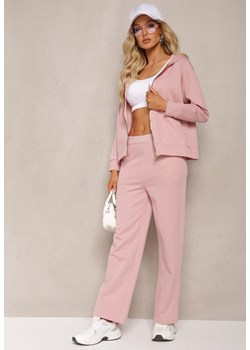 Różowy Komplet Dresowy Proste Spodnie i Zasuwana Bluza z Kapturem Nerathia ze sklepu Renee odzież w kategorii Dresy damskie - zdjęcie 170267706