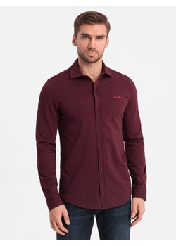 Bawełniana męska koszula REGULAR z dzianiny single jersey - bordowa V3 OM-SHCS-0138 ze sklepu ombre w kategorii Koszule męskie - zdjęcie 170270666